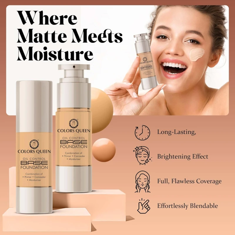 Colors Queen Oil Control Base Foundation | Combination of Primer, Concealer & Moisturizer, Skin Brightening | Water Resistant with Dewy Finish Foundation for Face Makeup (01 - Ivory, 30ml) thumbnail 2